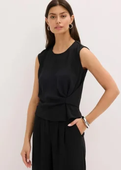 bonprix Bekleidung·Jacken & Mäntel|Blusen & Tuniken^Ärmelloses Blusentop mit Knoten schwarz