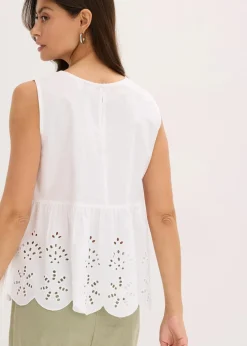 bonprix Bekleidung·Jacken & Mäntel|Blusen & Tuniken^Ärmelloses Blusentop mit Schlitz und Lochstickerei weiß