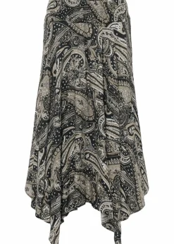 bonprix Röcke|Nachhaltigere Materialien^Rock mit asymmetrischem Saum schwarz / sandbeige paisley
