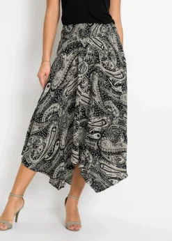 bonprix Röcke|Nachhaltigere Materialien^Rock mit asymmetrischem Saum schwarz / sandbeige paisley