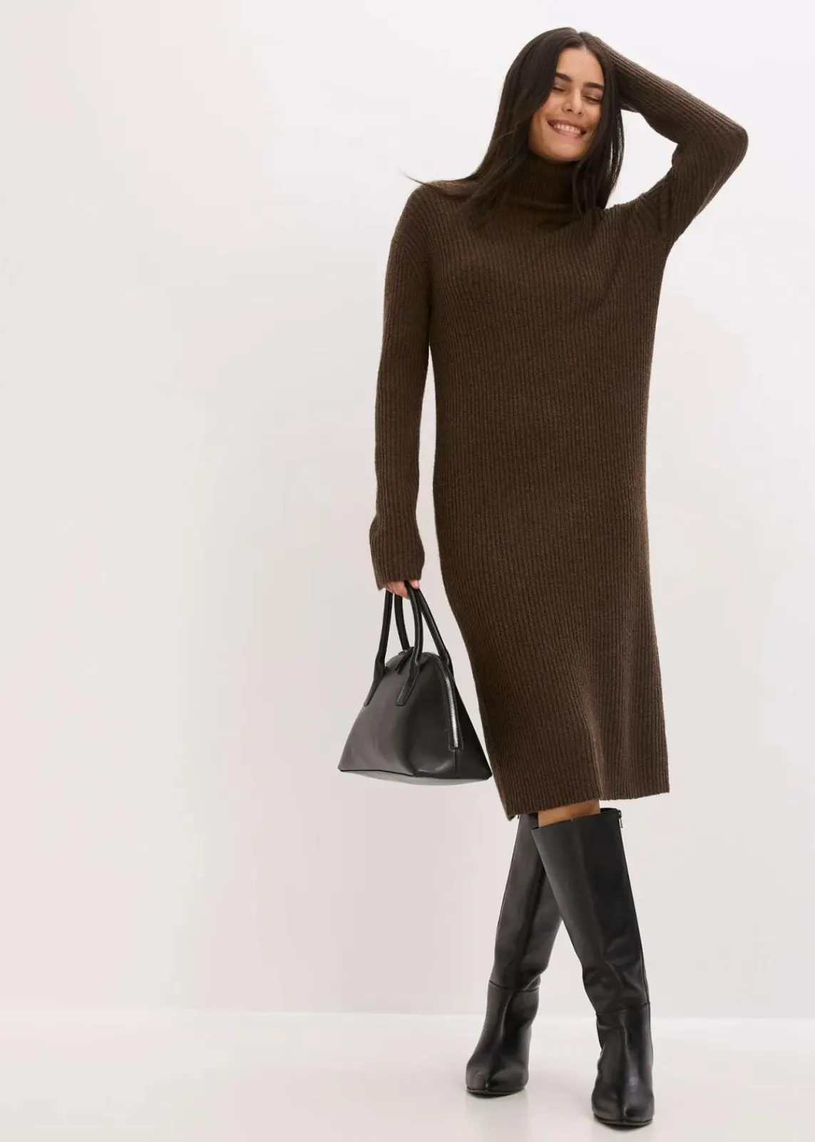 bonprix Bekleidung·Umstandsmode|Bekleidung·Pullover & Strickjacken^Rollkragen Rippstrickkleid lehmbraun