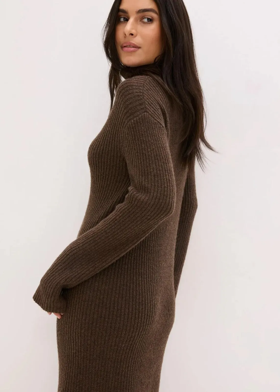 bonprix Bekleidung·Umstandsmode|Bekleidung·Pullover & Strickjacken^Rollkragen Rippstrickkleid lehmbraun