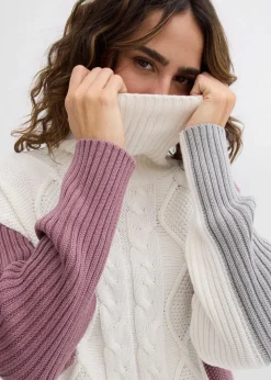 bonprix Bekleidung·Umstandsmode|Bekleidung·Jeans^Rollkragenpullover wollweiß/schattengrau/matt violett sonstige