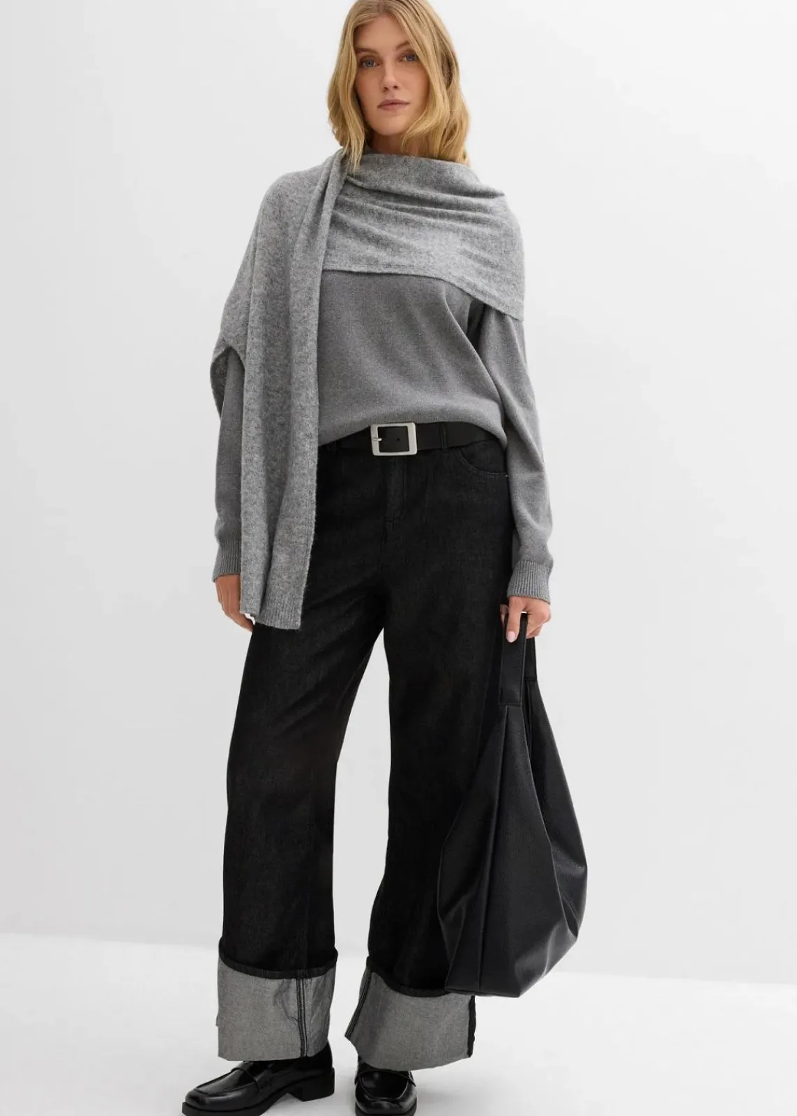 bonprix Bekleidung·Umstandsmode|Strickmode^Rollkragenpullover aus reiner Baumwolle grau meliert meliert