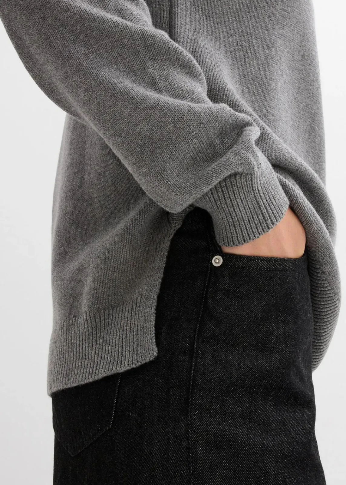 bonprix Bekleidung·Umstandsmode|Strickmode^Rollkragenpullover aus reiner Baumwolle grau meliert meliert