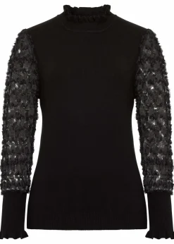 bonprix Bekleidung·Umstandsmode|Strickmode^Rollkragenpullover mit dekorativen Chiffonärmeln schwarz