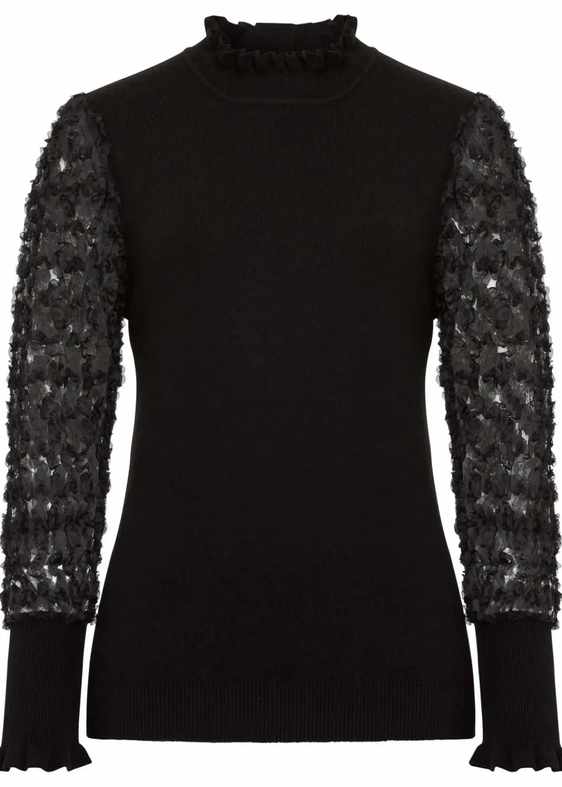 bonprix Bekleidung·Umstandsmode|Strickmode^Rollkragenpullover mit dekorativen Chiffonärmeln schwarz