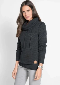bonprix Bekleidung·Umstandsmode|Pullover & Strickjacken^Rollkragenpullover mit Kordeln schwarz