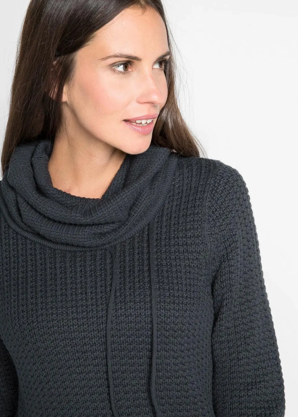 bonprix Bekleidung·Umstandsmode|Pullover & Strickjacken^Rollkragenpullover mit Kordeln schwarz