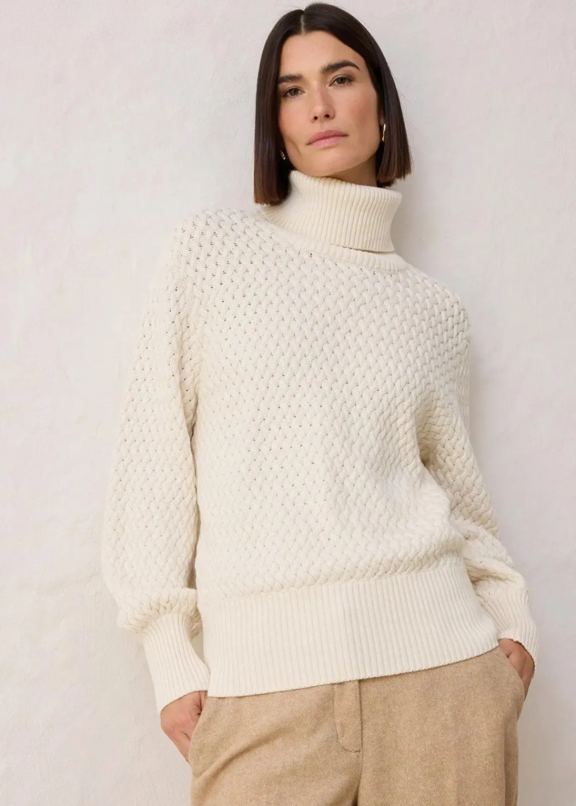 bonprix Pullover & Strickjacken|Strickmode^Rollkragenpullover mit Merinowolle naturbeige
