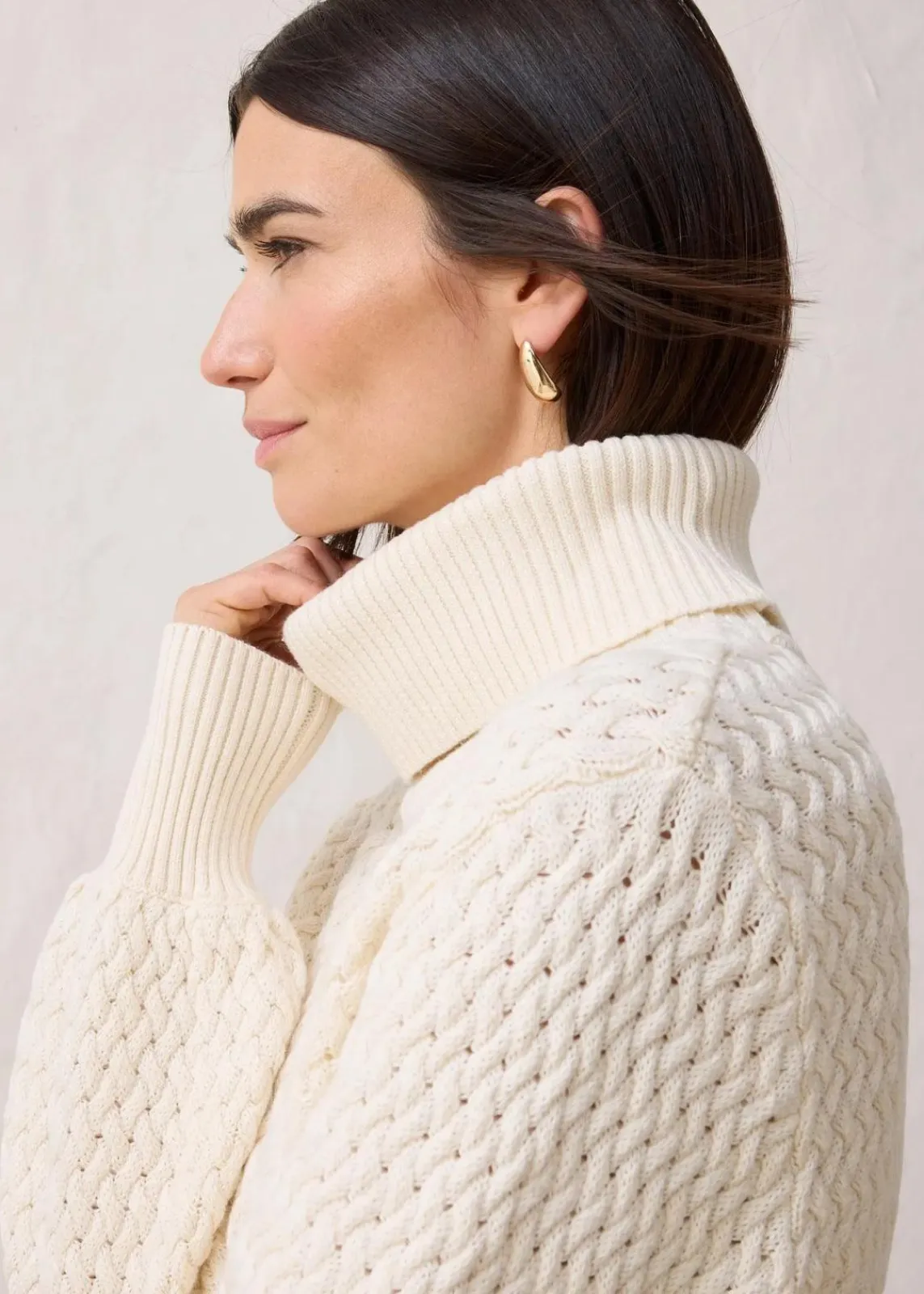 bonprix Pullover & Strickjacken|Strickmode^Rollkragenpullover mit Merinowolle naturbeige