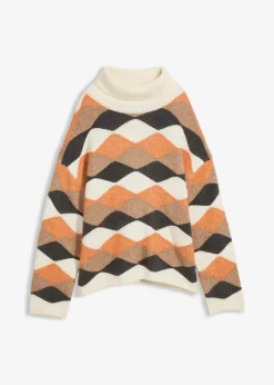 bonprix Bekleidung·Umstandsmode|Strickmode^Rollkragenpullover mit Muster natur/kupfer/camel/schiefergrau