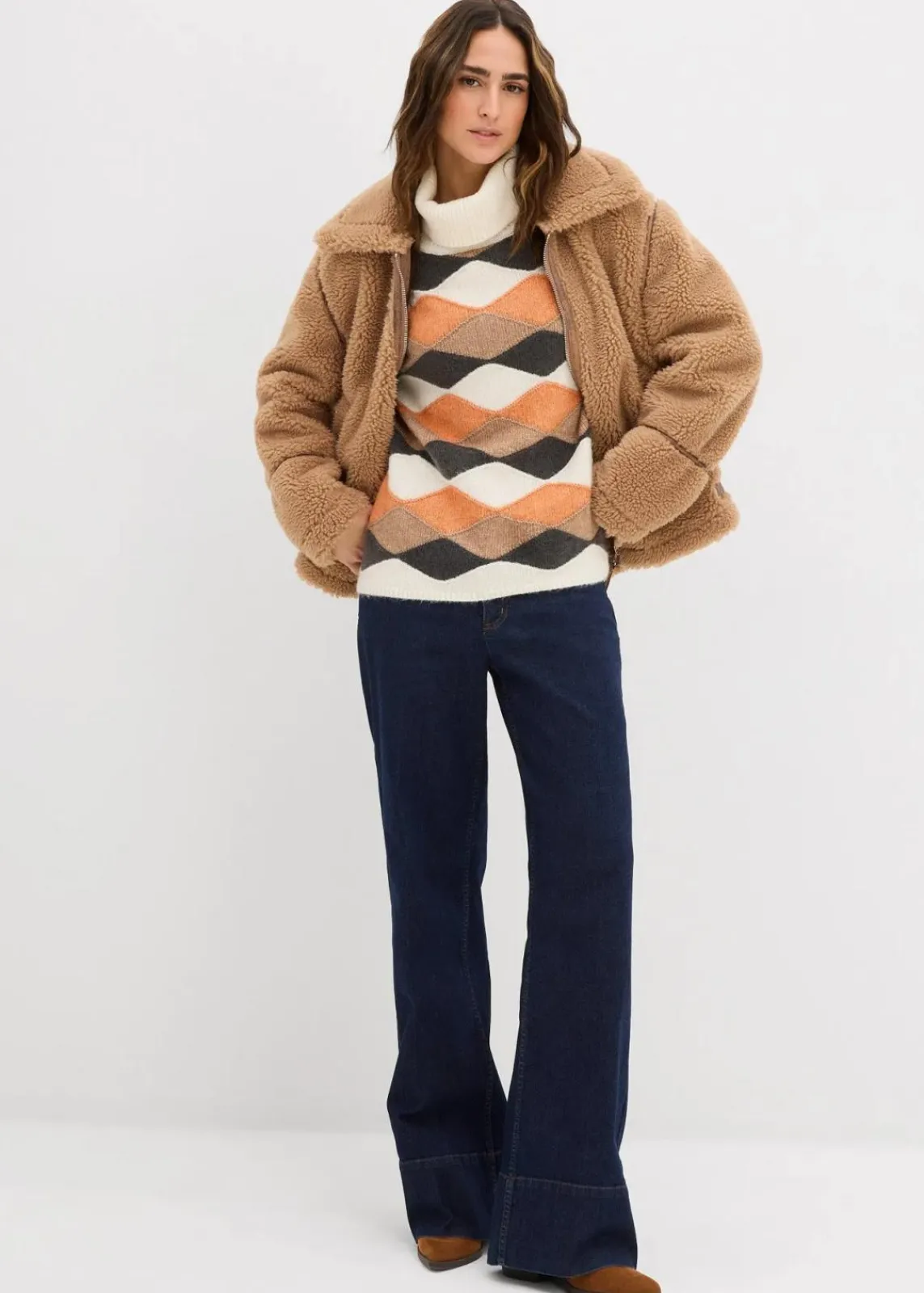 bonprix Bekleidung·Umstandsmode|Strickmode^Rollkragenpullover mit Muster natur/kupfer/camel/schiefergrau