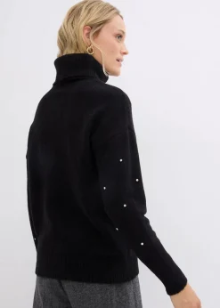 bonprix Pullover & Strickjacken|Strickmode^Rollkragenpullover mit Strasssteinen schwarz