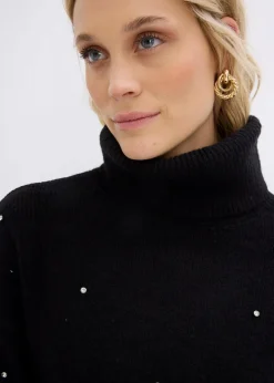 bonprix Pullover & Strickjacken|Strickmode^Rollkragenpullover mit Strasssteinen schwarz