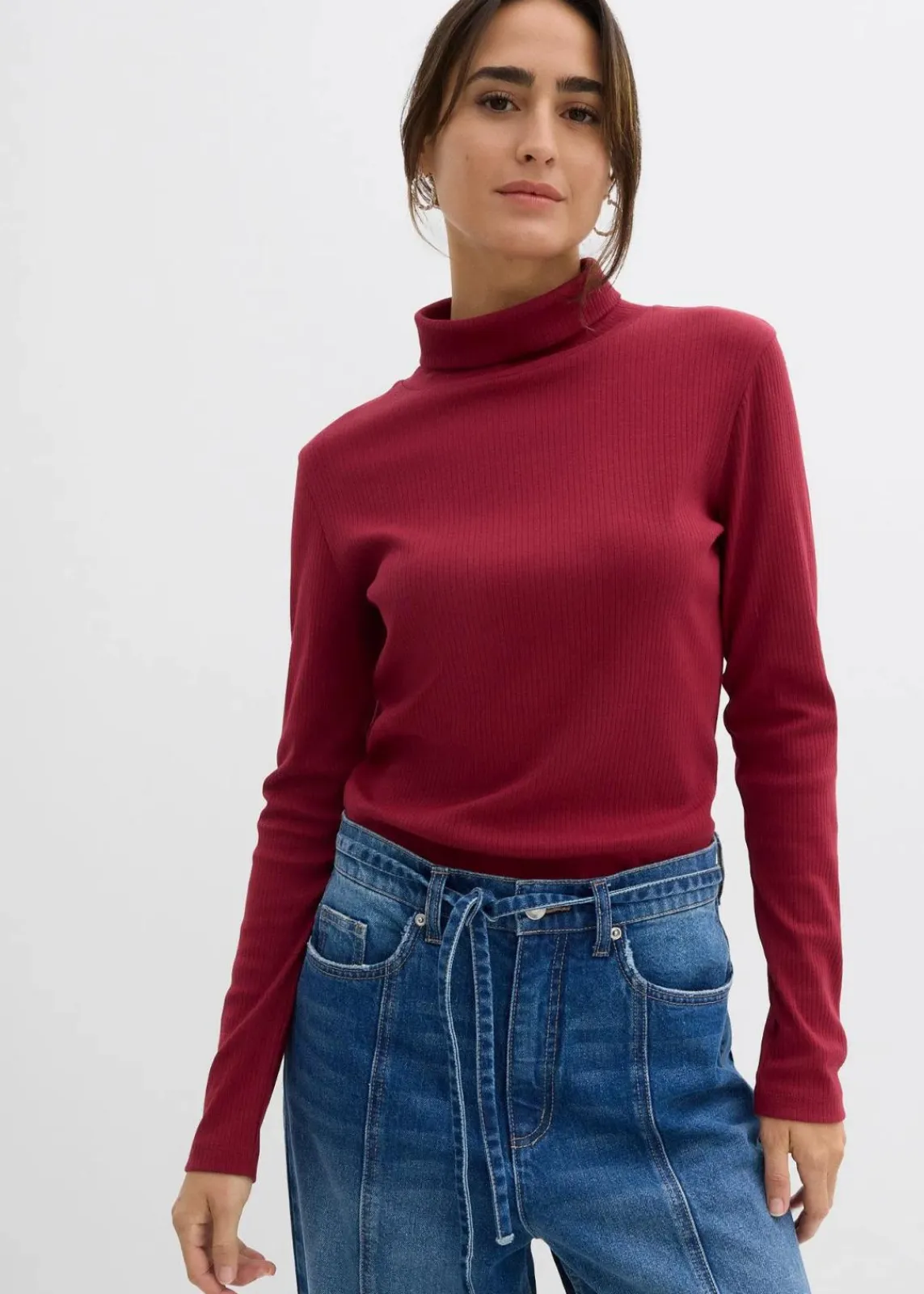 bonprix Nachhaltigere Materialien|Shirts & Tops^Rollkragenshirt aus reiner Baumwolle pflaumenrot