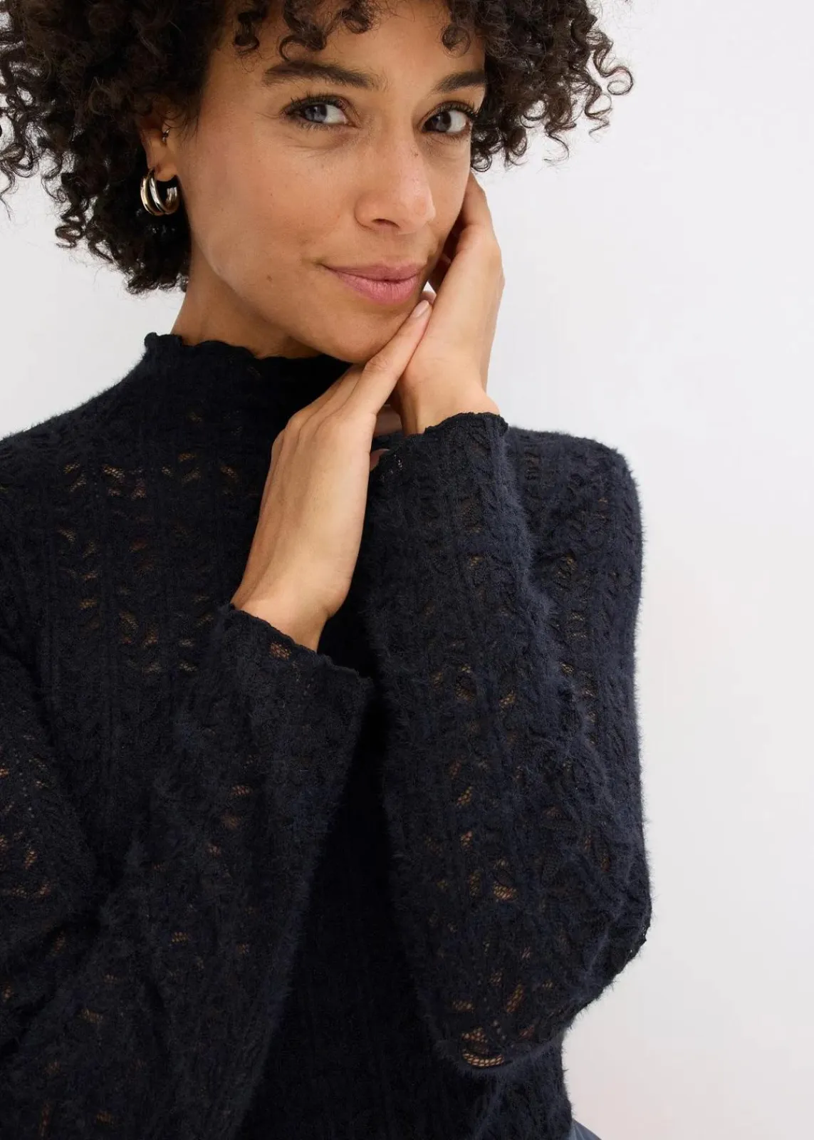 bonprix Shirts & Tops^Rollkragenshirt aus Spitze schwarz