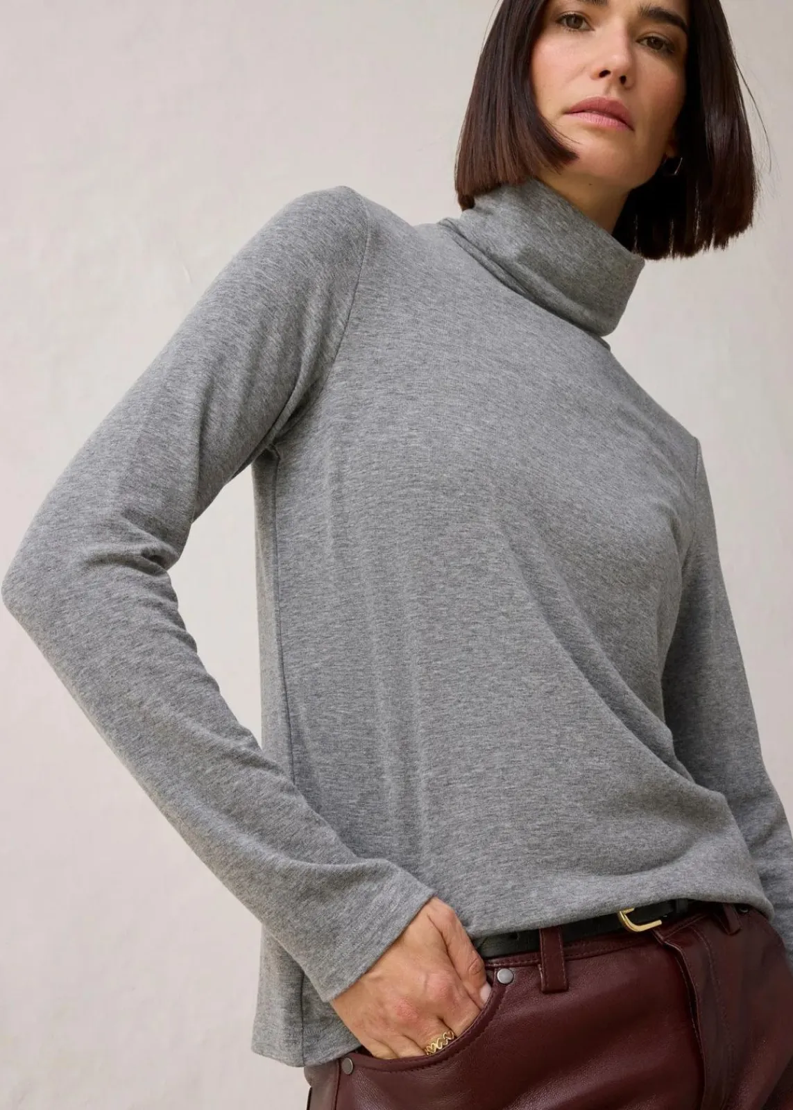 bonprix Premium|Shirts & Tops^Rollkragenshirt mit Woll-Anteil grau meliert