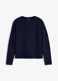 bonprix Strickmode|Pullover & Strickjacken^Rundhalspullover mit überschnittener Schulter dunkelblau