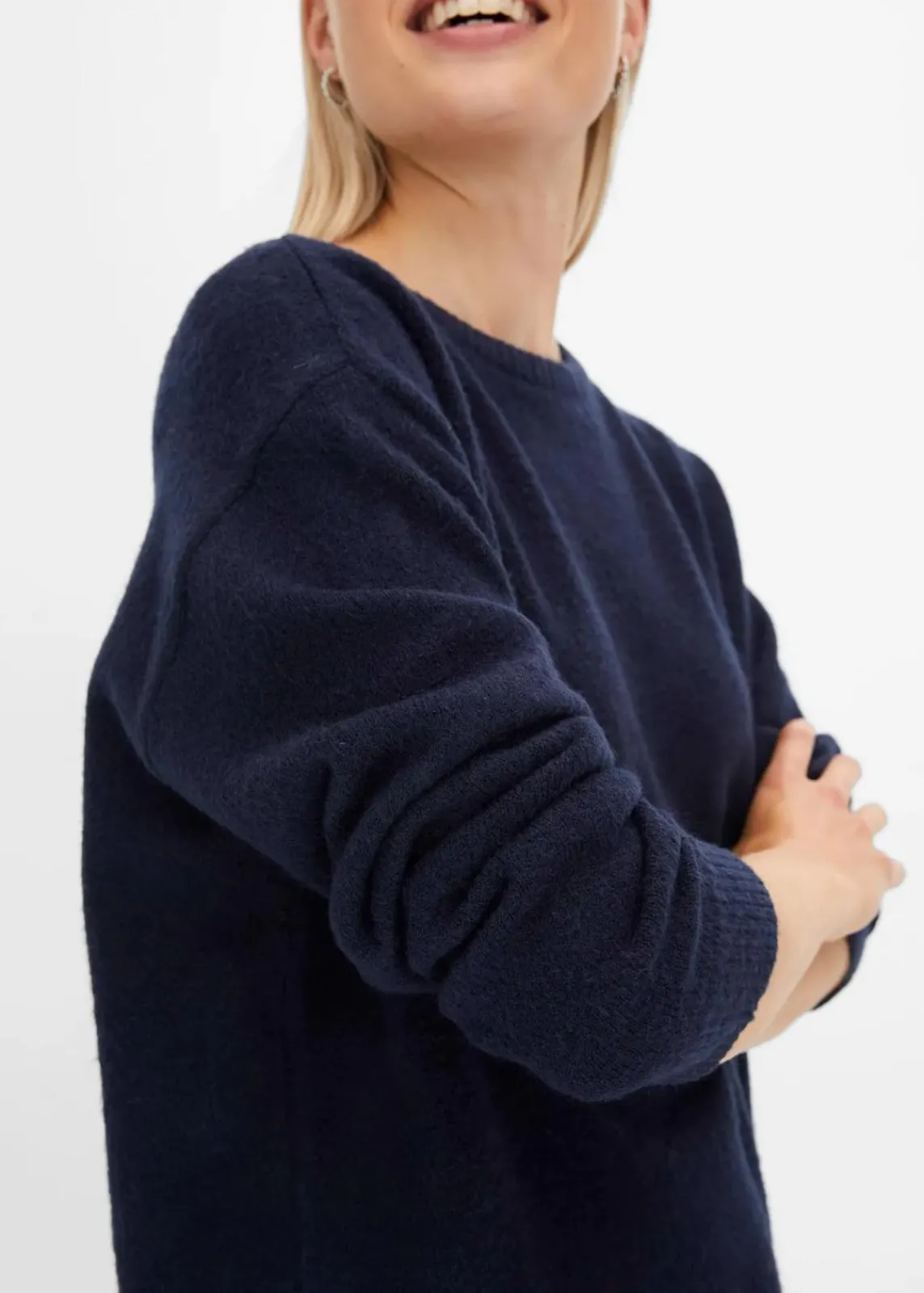bonprix Strickmode|Pullover & Strickjacken^Rundhalspullover mit überschnittener Schulter dunkelblau