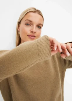 bonprix Strickmode|Pullover & Strickjacken^Rundhalspullover mit überschnittener Schulter new khaki