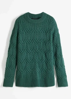 bonprix Strickmode|Pullover & Strickjacken^Rundhals-Pullover mit Zopfmuster mattgrün