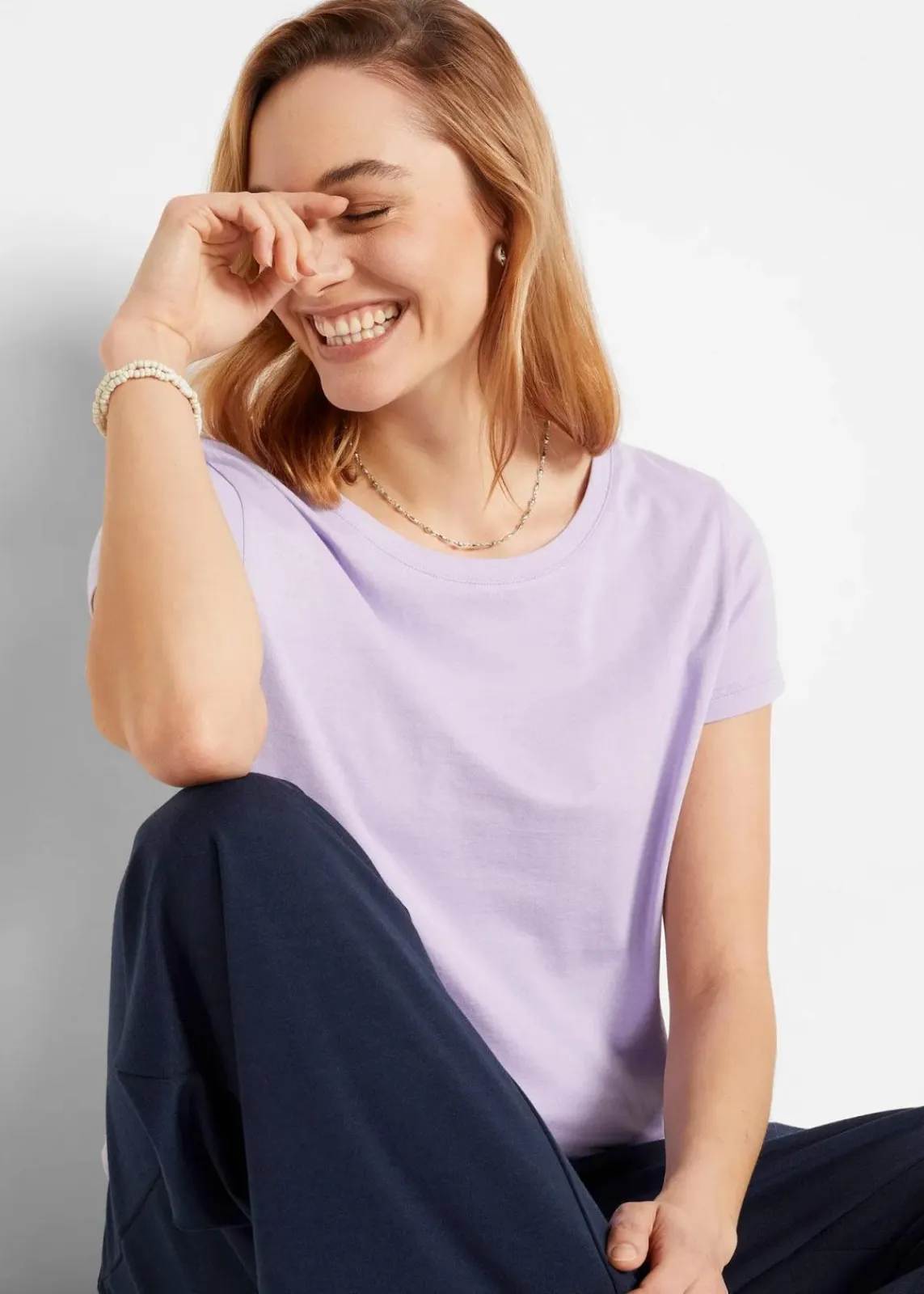 bonprix Shirts & Tops|Basics^Rundhals-Shirt (5er-Pack) hellviolett + rauchsalbei + kristallrosa + schwarz + weiß