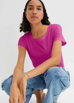 bonprix Shirts & Tops|Basics^Rundhals-Shirt (5er-Pack) dunkelpink+violettorchidee+hellblau+hellgelb+eiskaffee