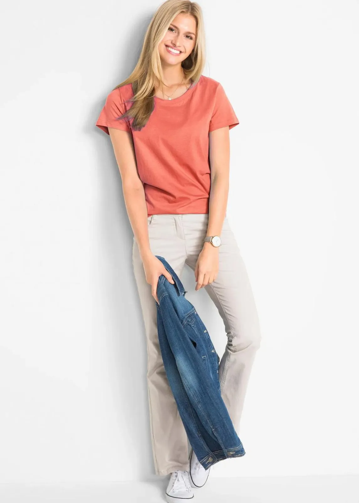 bonprix Shirts & Tops|Basics^Rundhals-Shirt (5er-Pack) lachsorange + azurblau + helllimone + smaragd + weiß