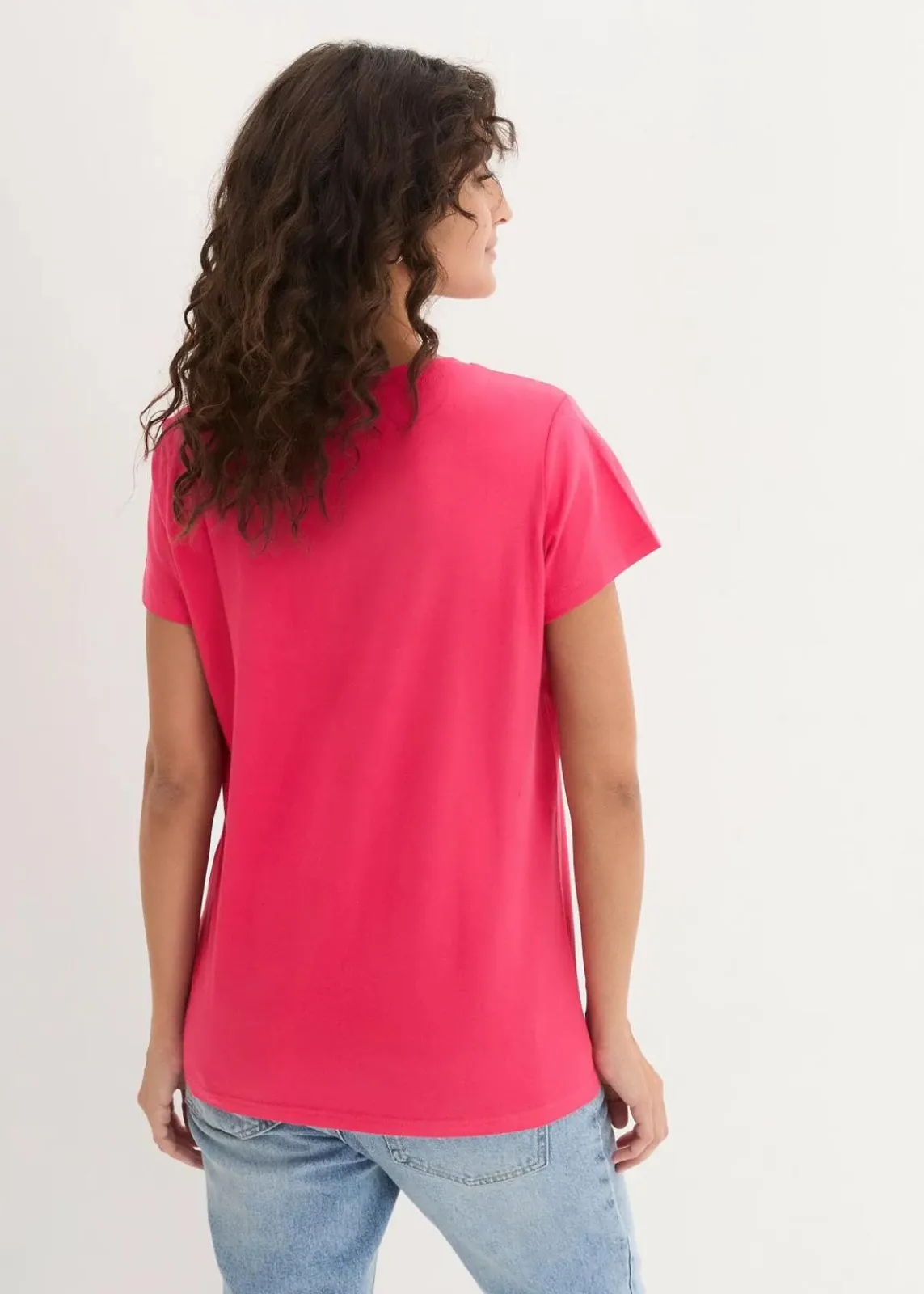 bonprix Shirts & Tops|Basics^Rundhals-Shirt (5er-Pack) hibiskuspink + hellgrau meliert + weiß + dunkelblau + schwarz