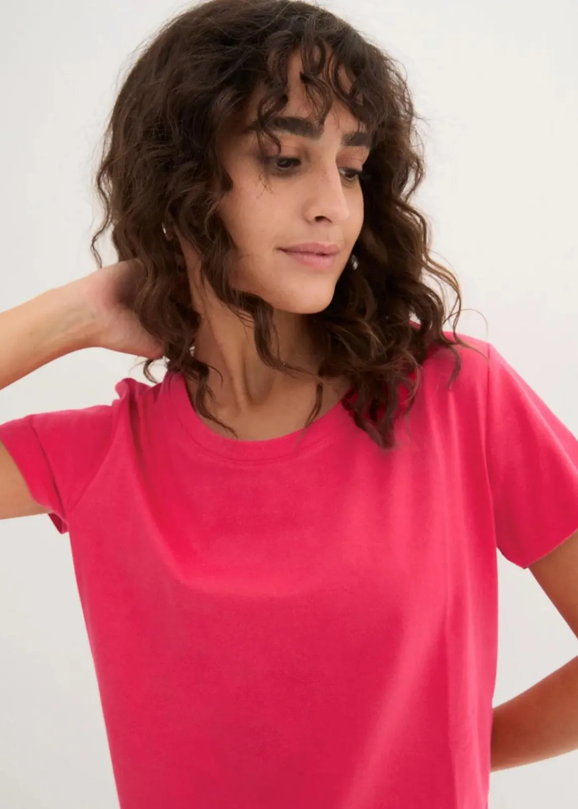 bonprix Shirts & Tops|Basics^Rundhals-Shirt (5er-Pack) hibiskuspink + hellgrau meliert + weiß + dunkelblau + schwarz