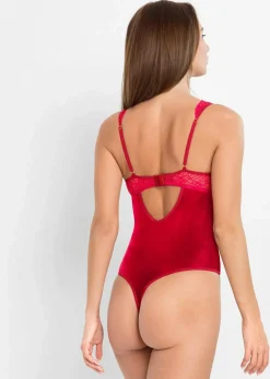 bonprix Wäsche·Bodies|Wäsche·Dessous^Samtbody ouvert bordeaux
