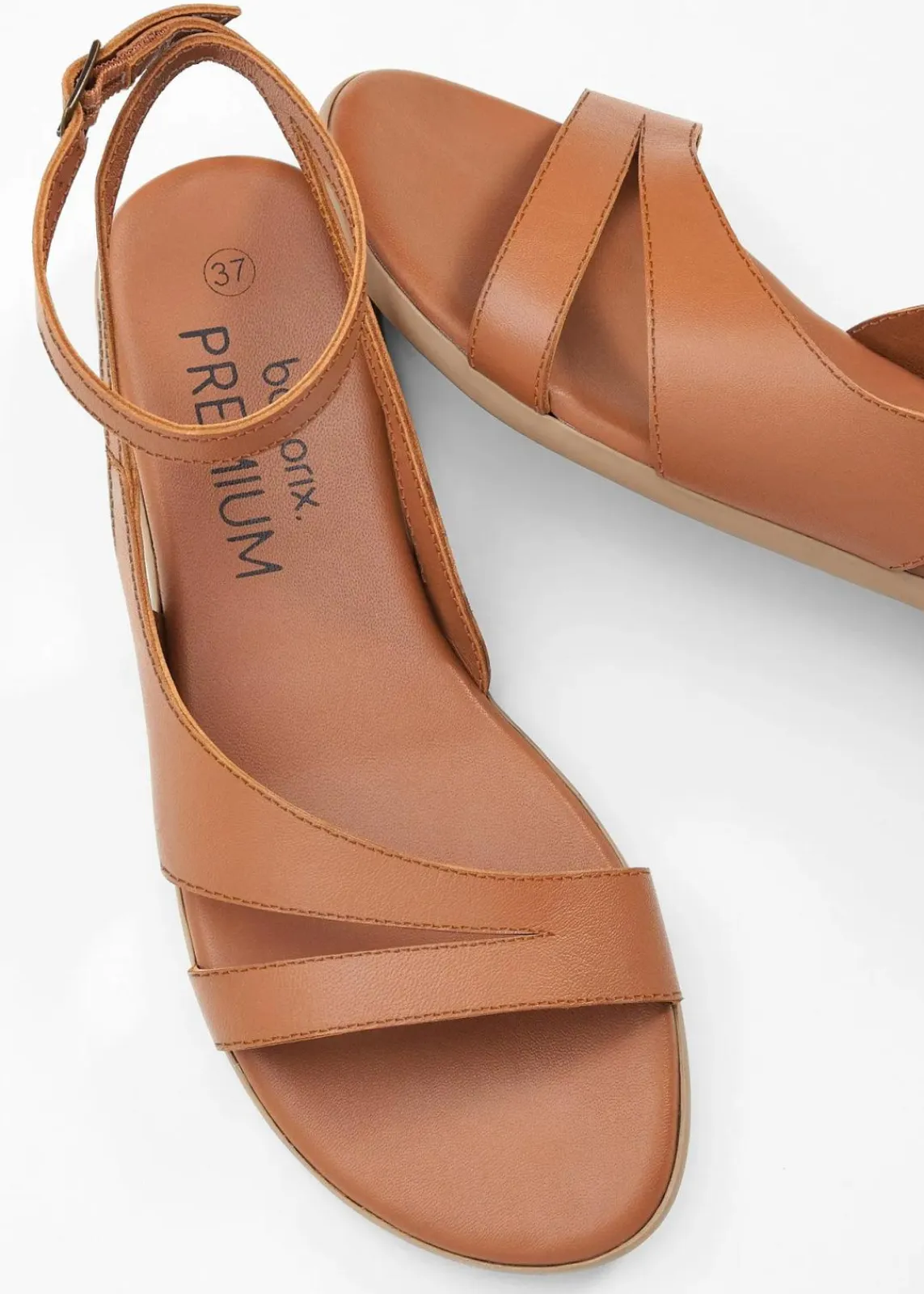 bonprix Sommerschuhe|Premium^Sandalen aus Leder cognac