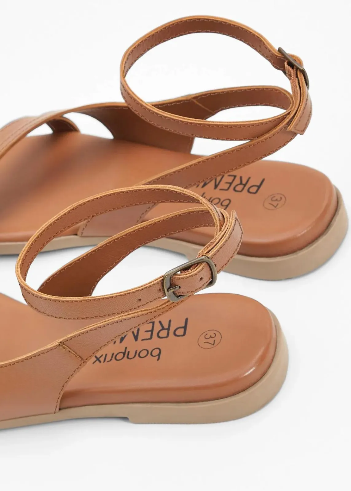 bonprix Sommerschuhe|Premium^Sandalen aus Leder cognac