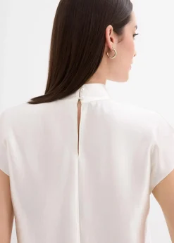 bonprix Bekleidung·Jacken & Mäntel|Blusen & Tuniken^Satin Blusentop mit halbhohem Kragen perlweiß