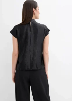 bonprix Shirts & Tops|Blusen & Tuniken^Satin Blusentop mit halbhohem Kragen schwarz