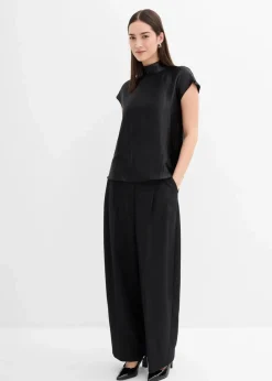bonprix Shirts & Tops|Blusen & Tuniken^Satin Blusentop mit halbhohem Kragen schwarz