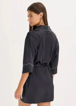 bonprix Wäsche·Dessous|Wäsche·Bademäntel^Satin Kimono mit Glanzeffekt schwarz