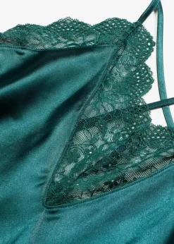bonprix Dessous|Corsagen & Negligés^Satin Negligé dunkelgrün