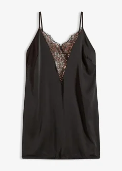 bonprix Wäsche·Corsagen & Negligés|Wäsche·Dessous^Satin Negligé mit Glitzergarn schwarz/kupfer