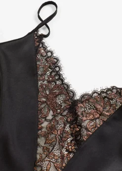 bonprix Wäsche·Corsagen & Negligés|Wäsche·Dessous^Satin Negligé mit Glitzergarn schwarz/kupfer