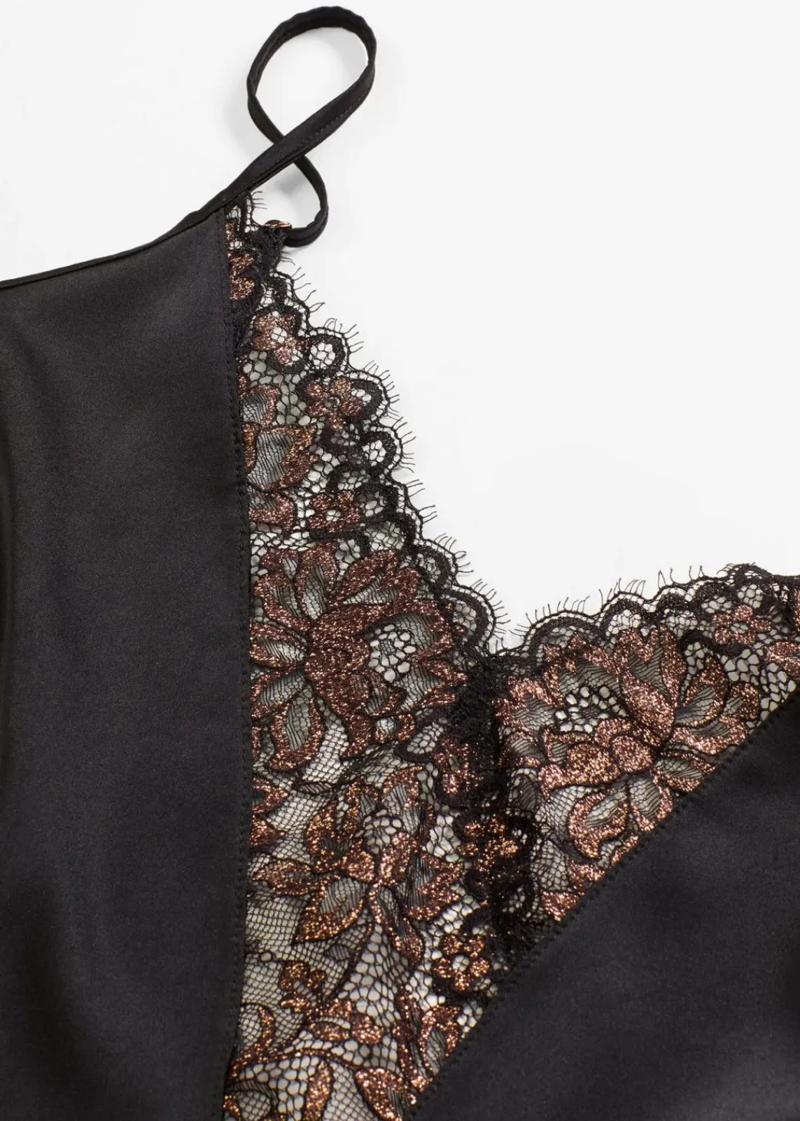 bonprix Wäsche·Corsagen & Negligés|Wäsche·Dessous^Satin Negligé mit Glitzergarn schwarz/kupfer