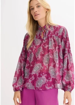 bonprix Blusen & Tuniken|Bekleidung·Jacken & Mäntel^Satin Tunika mit Biesen dunkelfuchsia/mint/blütenpink paisley