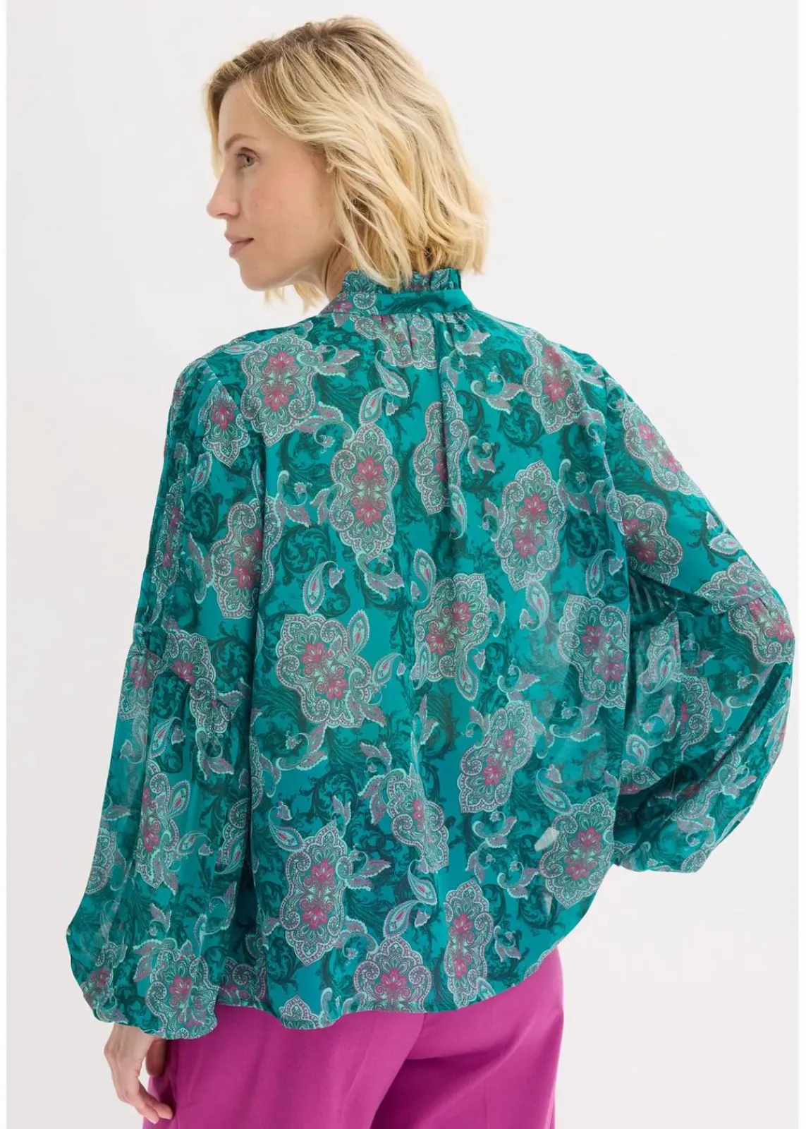 bonprix Bekleidung·Jacken & Mäntel|Blusen & Tuniken^Satin Tunika mit Biesen dunkelsmaragd/dunkelfuchsia paisley