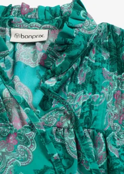bonprix Bekleidung·Jacken & Mäntel|Blusen & Tuniken^Satin Tunika mit Biesen dunkelsmaragd/dunkelfuchsia paisley