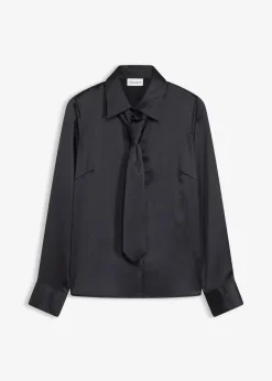 bonprix Bekleidung·Jacken & Mäntel|Blusen & Tuniken^Satinbluse mit abnehmbarer Krawatte (2-tlg.) schwarz