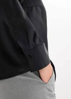 bonprix Bekleidung·Jacken & Mäntel|Blusen & Tuniken^Satinbluse mit abnehmbarer Krawatte (2-tlg.) schwarz