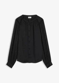 bonprix Bekleidung·Jacken & Mäntel|Blusen & Tuniken^Satinbluse mit Spitzenbändern schwarz