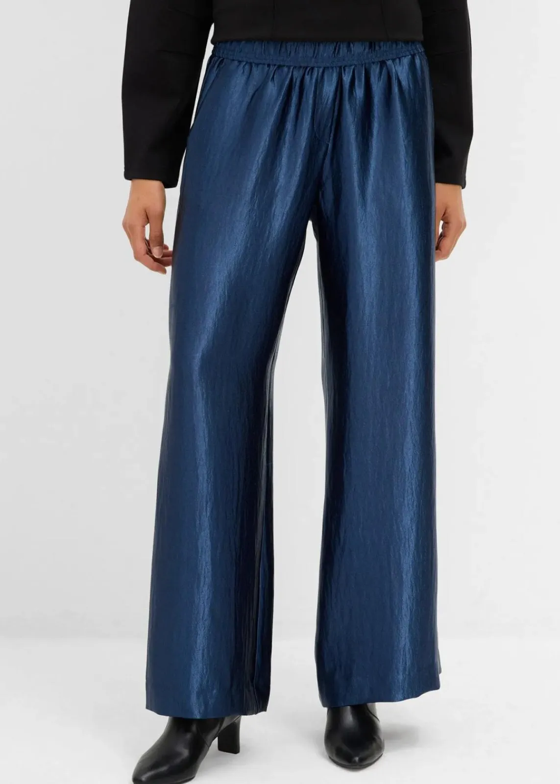 bonprix Hosen|Bekleidung·Kleider^Satinierte Palazzo-Hose mit Bequembund tiefblau