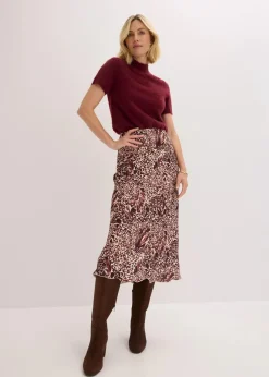 bonprix Bekleidung·Sportbekleidung|Röcke^Satin-Rock mit Struktur beige/weinrot/dunkelbraun leo bedruckt